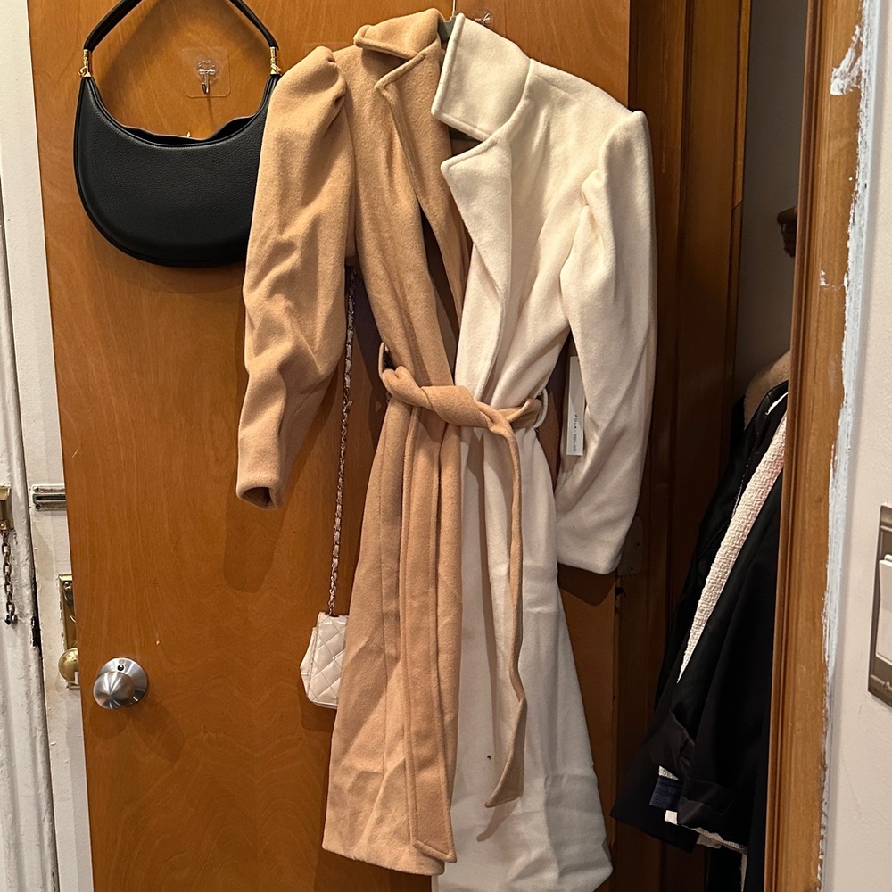 Two-Tone Tan and Cream Belted Coat NWT